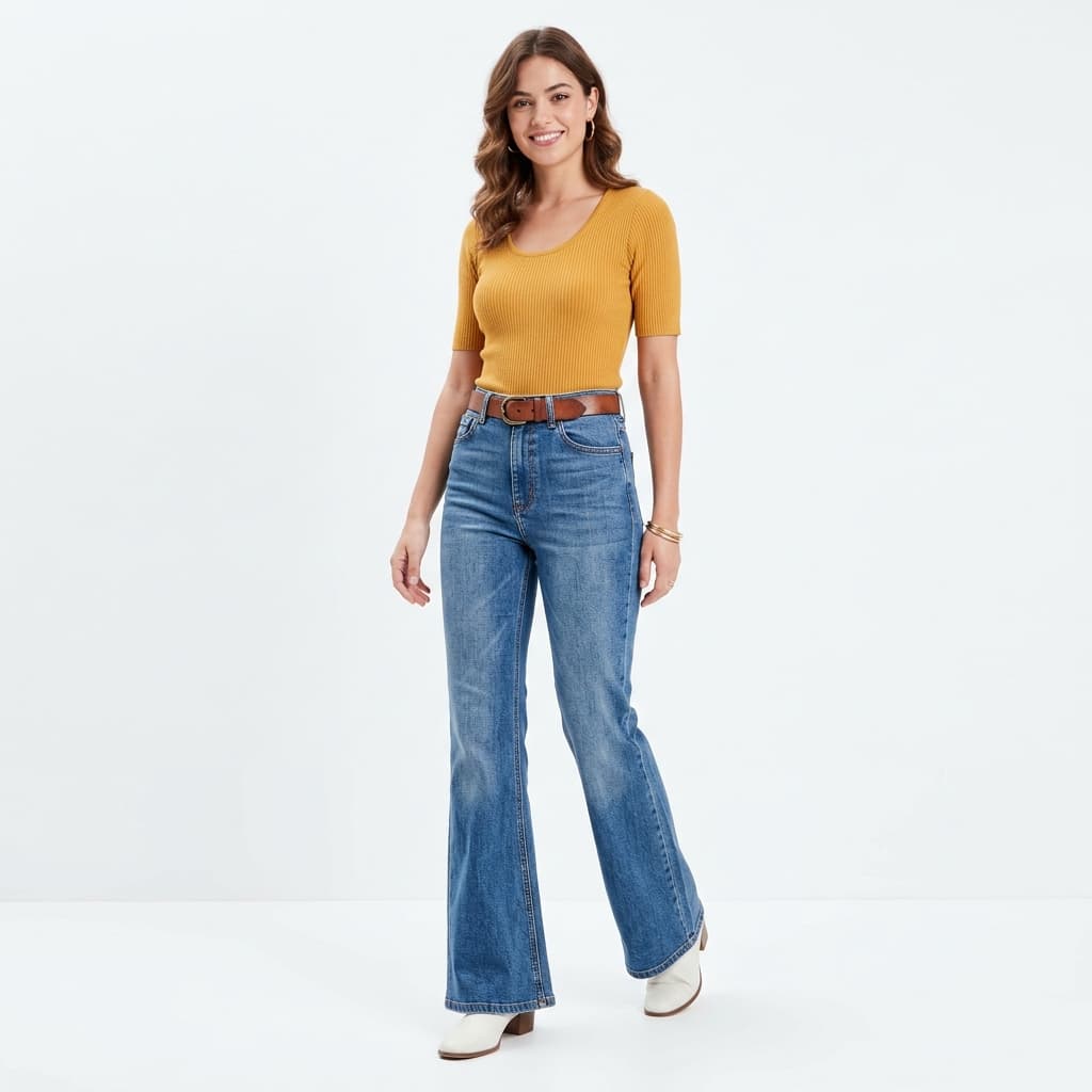Quần Jean Ống Loe Vintage Nữ